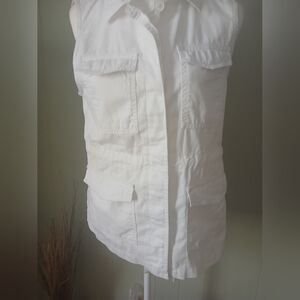 Ann Taylor LOFT Utility Vest White Pockets SZ S.
